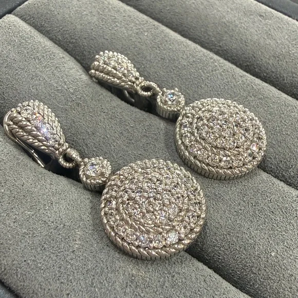 Judith Ripka 925 Sterling Silver Diamonique Cubic Zirconia Pave Dangle Earrings - Picture 2 of 4